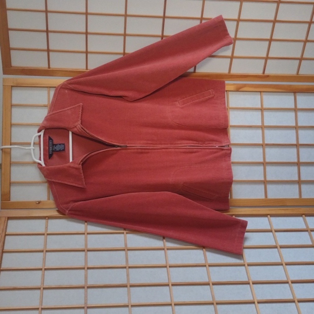 Lands End Orange/Rust Knit Corduroy Zip-Up Jacket, size M